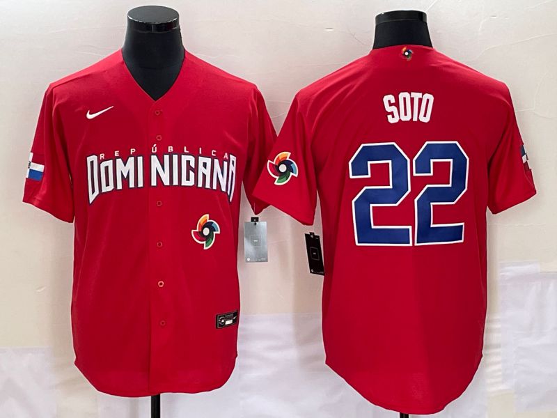 Men 2023 World Cub Dominicana 22 Soto Red Nike MLB Jersey9
